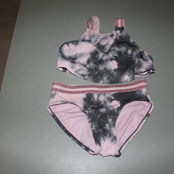 Pink & Grey 2 Pcs Justice Bikini Swimsuit Size 10 - Picture 1 of 11